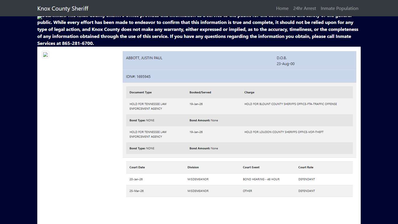 Knox County Tennessee - Sheriff - 24 Hour Arrests